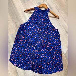Boutique Pink Blue and Black Leopard Top Size M